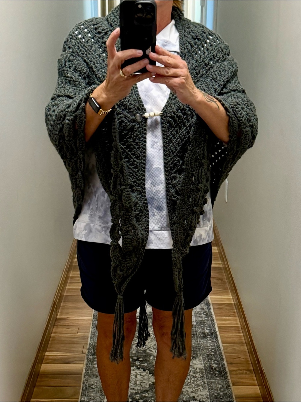 Women's Crochet Open-Front Shawl - Charcoal Gray - Picture 8 of 8